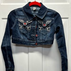 XS Girl’s 9.8 Cropped Denim Jacket - Blue, Red, Silver